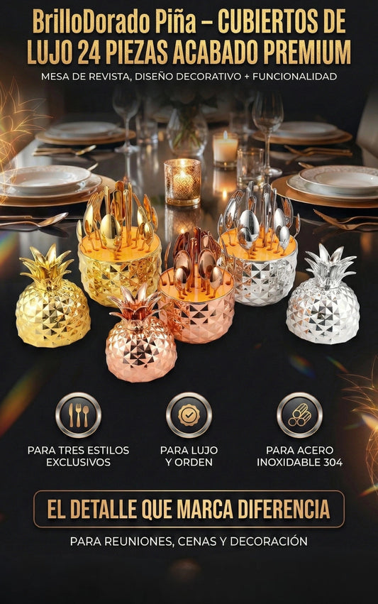 BrilloDorado Piña – CUBIERTOS DE LUJO 24 PIEZAS ACABADO PREMIUM
