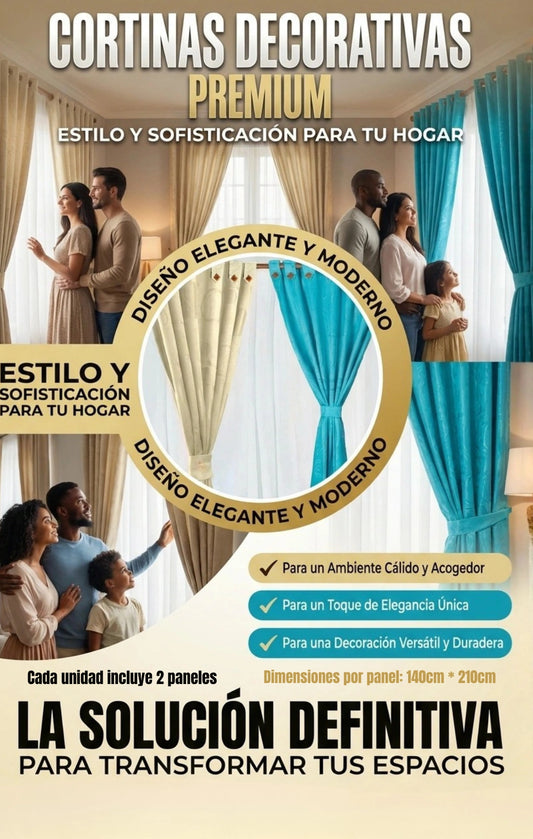 EleganceHome Jacquard – CORTINAS ANTILUZ DECORATIVAS PARA EL HOGAR (Cada Pack Incluye 2 Paneles)