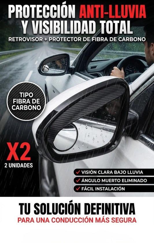 RainGuard Carbon – PROTECTOR DE LLUVIA PARA ESPEJOS LATERALES (1 Combo Incluye 2 Unidades)