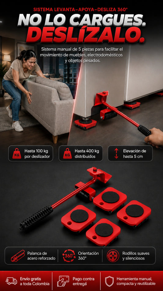 LevantaMax Pro - SISTEMA DE 5 PIEZAS PARA LEVANTAR, DESLIZAR Y MOVER OBJETOS PESADOS
