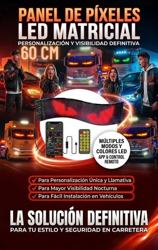 PixelDrive Panel – PANTALLA LED PROGRAMABLE PARA VEHÍCULOS (60 cm Cada Unidad)