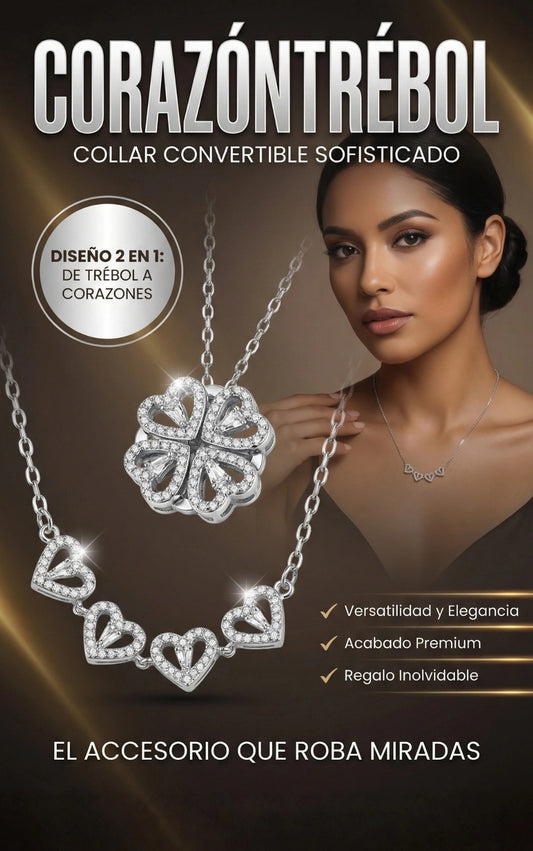 CorazónTrébol - COLLAR TREBOL DE CUATRO CORAZONES + CAJA DE REGALO